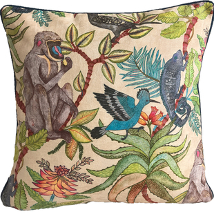 热带雨林动物猴雪尼尔双面滚边抱枕套靠垫沙发装饰床头大靠背腰枕