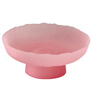 高颜值磨砂粉高脚水果盘家用客厅茶几干果盘零食摆放盘多层玻璃盘