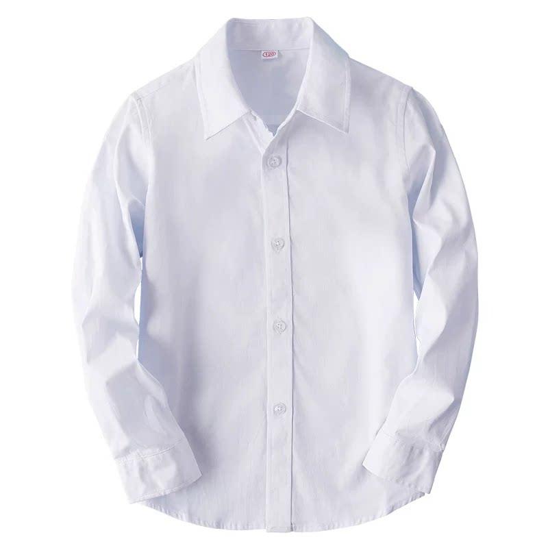 男童纯棉尖领长袖白衬衫校服