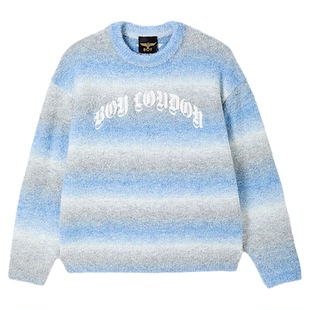 BOYLONDON春季蓝灰条纹情侣毛衣简约圆领时尚长袖针织毛衣N60019