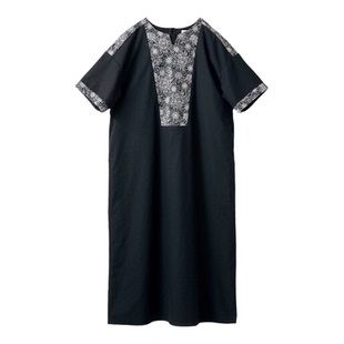 夏季新品 桑妮库拉/Sunny clouds向日葵刺绣连衣裙五分袖黑色长裙
