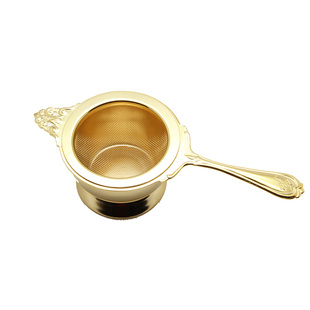 Elfin日本高桑金属茶滤镀金手持滤茶器英式下午茶具茶漏带底托