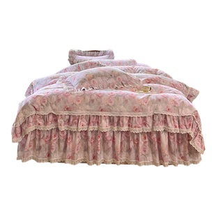 法式高端全棉加厚磨毛数码印花被套单件田园公主风花卉荷叶边床品