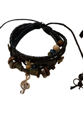 音符星星复古民族藏风皮革朋克手链小众设计感新中式编织手绳手环