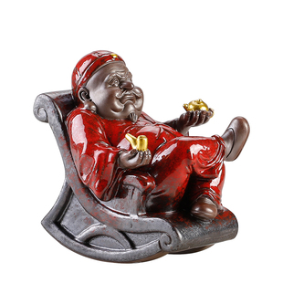 创意地主老财趣味摆件大财主摇摇椅茶玩茶盘饰品可养办公桌面装饰