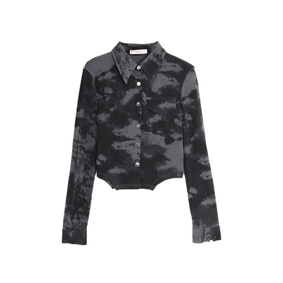 西町村屋不规则晕染花型针织衬衣