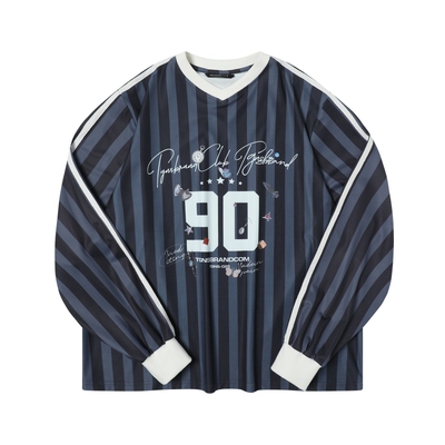 条纹印花美式复古长袖球衣