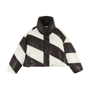 【商场同款】X--MOOM冬季新款撞色拼接环保皮立领面包服羽绒外套