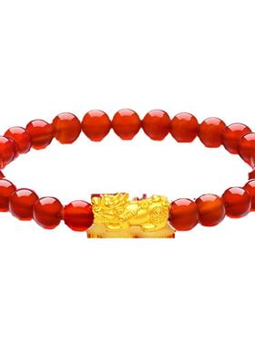 足金999黄金貔貅红玛瑙手链