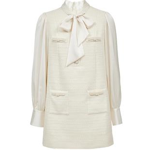 Vero Moda连衣裙2025秋冬新款飘带领钉珠装饰口袋A字短裙优雅大气