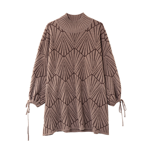 宝诗黎中长款半高领宽松慵懒针织衫2025冬季韩系宽松时尚气质女装