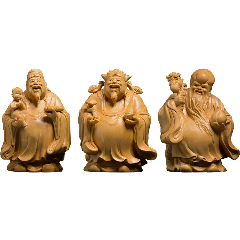 黄杨木家居客厅福禄寿三星工艺品