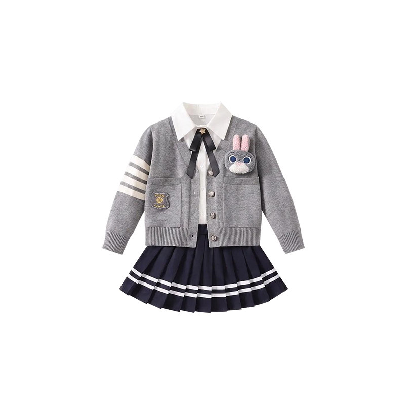 女童秋装2026新款毛衣三件套兔子警官jk学院风公主裙子蓬蓬连衣裙