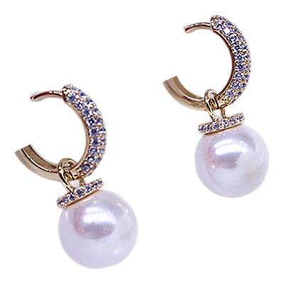 法式精致耳圈水滴正圆珍珠耳扣女气质名媛超闪锆石耳饰秋冬高级感