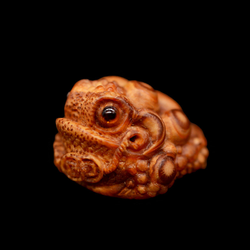 新品四大名蟾张念超本工竹雕金蟾挂件竹根雕地包天金蟾挂坠腰缠万