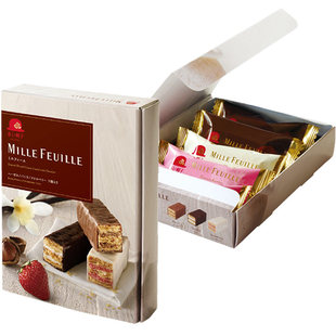 日本红帽子进口黑巧克力千层酥夹心饼威化拿破仑榛子草莓情人礼盒