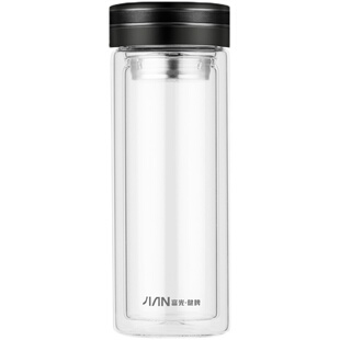 富光健牌致新玻璃杯双层耐热水杯带盖304不锈钢过滤网泡茶杯子