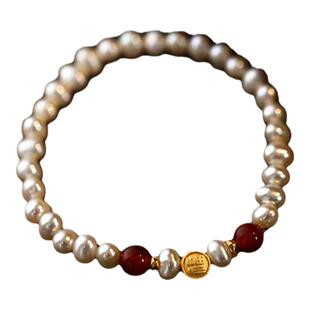 天然淡水珍珠手链女小众高级感新中式沙金玛瑙手串不掉色手饰