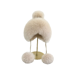 真狐狸毛护耳帽雷锋帽可爱毛球御寒骑车帽保暖加绒针织帽子毛线帽