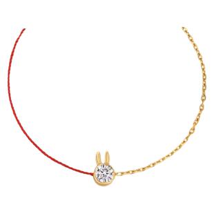 18K玫瑰金进口莫桑石泡泡圆钻兔子红绳手链轻奢新中式高级感时尚