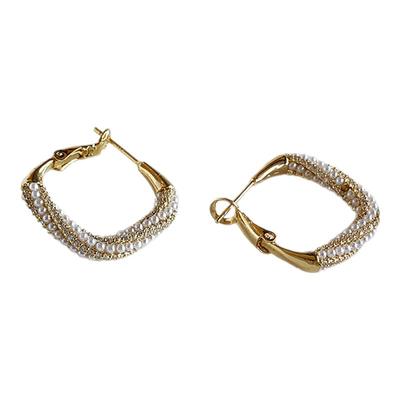 珍珠耳环方形耳圈纯银耳扣女