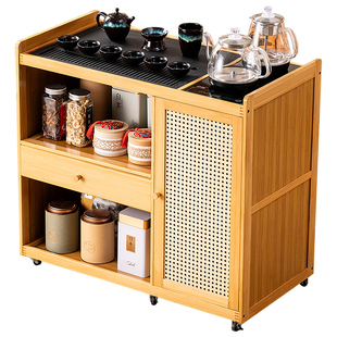 移动茶桌小茶台烧水壶一体家用茶水柜实木茶几煮泡茶桌子茶车阳台