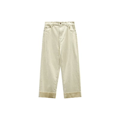 时尚休闲百搭经典白牛翻边牛仔裤