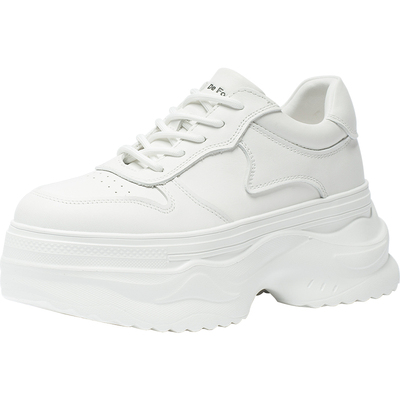 CDF女鞋2025春季新款真皮百搭厚底老爹鞋增高运动休闲板鞋小白鞋