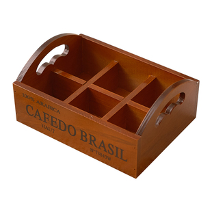 zakka复古木质手提六格收纳盒多肉桌面化妆品杂物储物整理木盒子