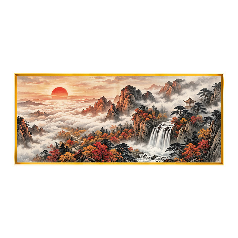 鸿运当头高山流水十字绣2026年新款流水生财手工绣山间云海满绣