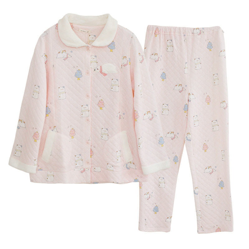 家时光月子服秋冬产后纯棉冬季空气棉孕妇哺乳睡衣保暖夹棉家居服