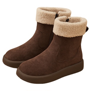 达芙妮加绒保暖时尚雪地靴女款秋冬季新款侧拉链短靴百搭毛毛棉鞋