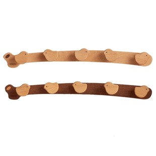 源氏木语西物实木挂钩家用入户门玄关挂衣架创意小鸟壁挂墙衣服架