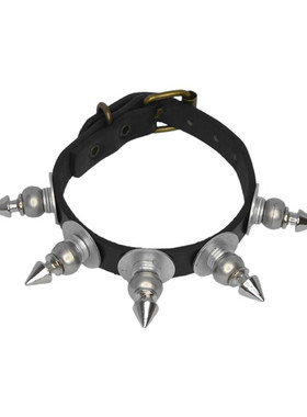 箭头圆盘垫片黑色朋克窄皮革手链