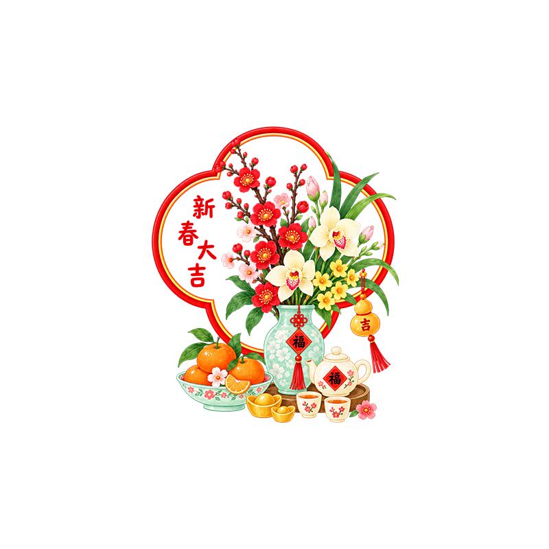 2027新年中国风花卉窗花静电贴