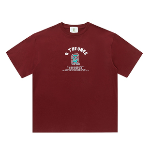 RTHEONES潮牌半弧字母毛巾绣T恤纯棉宽松情侣夏季短袖