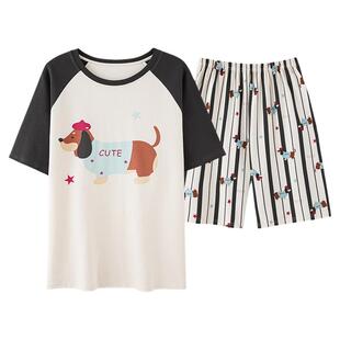 猫人纯棉睡衣男款夏季短袖短裤2026新款卡通腊肠狗大码家居服套装