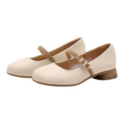 星期六复古珍珠粗跟玛丽珍鞋