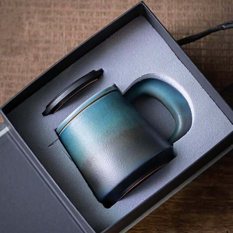 粗陶过滤茶杯个人专用陶瓷杯办公杯男士泡茶水杯带盖茶水分离杯子