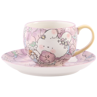 蓝莲花马克水杯手绘釉下彩咖啡杯碟套装早餐杯陶瓷杯子茶杯咖啡杯