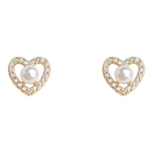 简约小巧爱心珍珠耳钉锆石心形耳饰韩系高级感耳环女情人节礼物