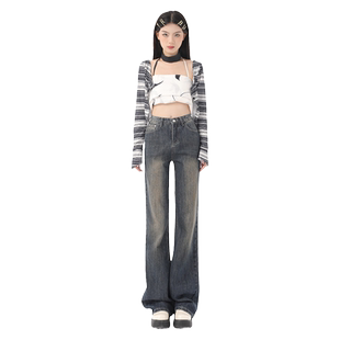 RTRX阔腿微喇牛仔裤女春秋复古做旧显瘦长裤辣妹百搭ins喇叭裤子