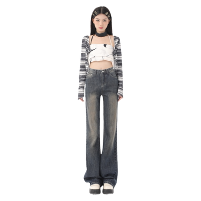 阔腿微喇裤长裤做旧高腰百搭显瘦