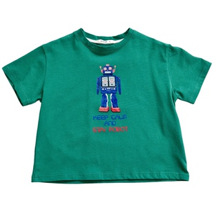 质感好~男童纯棉机器人短袖T恤儿童夏装中小童韩版宽松半袖上衣潮
