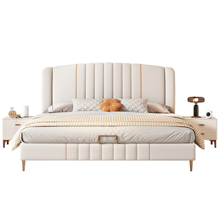 意式轻奢科技布床现代简约1.8米双人床奶油风北欧主卧大床网红款