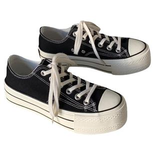 厚底帆布鞋女增高小白鞋2026新款春季鞋子女生百搭ins潮小众板鞋