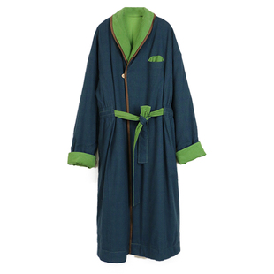 朵朵可可冬季新款加厚保暖夹棉格子宽松男长款家居服外套袍子