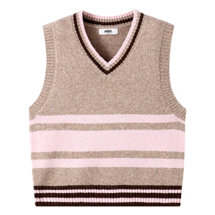 安奈儿童装男女童V领背心秋新款毛衣针织衫学院风保暖弹力