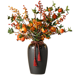发财红果冬青高档仿真假花柿子石榴干花过年插花春节新年装饰摆件