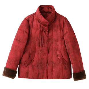 新中式国风提花真毛领短款羽绒服女2025年冬季新款气质巨漂亮外套